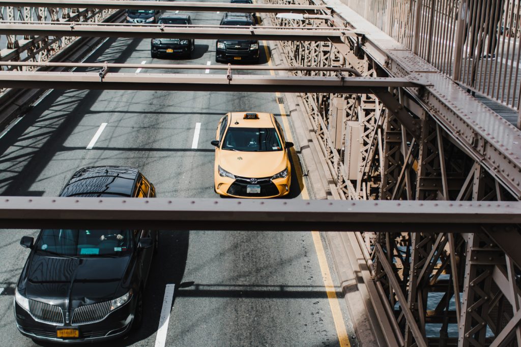 NYC Taxi cab on the brooklyn bridge