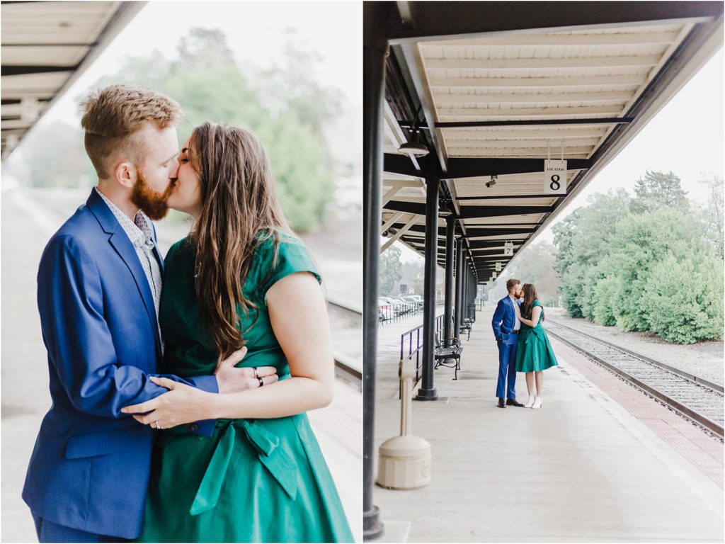 Southern Pines Train Station Engagement Photographers