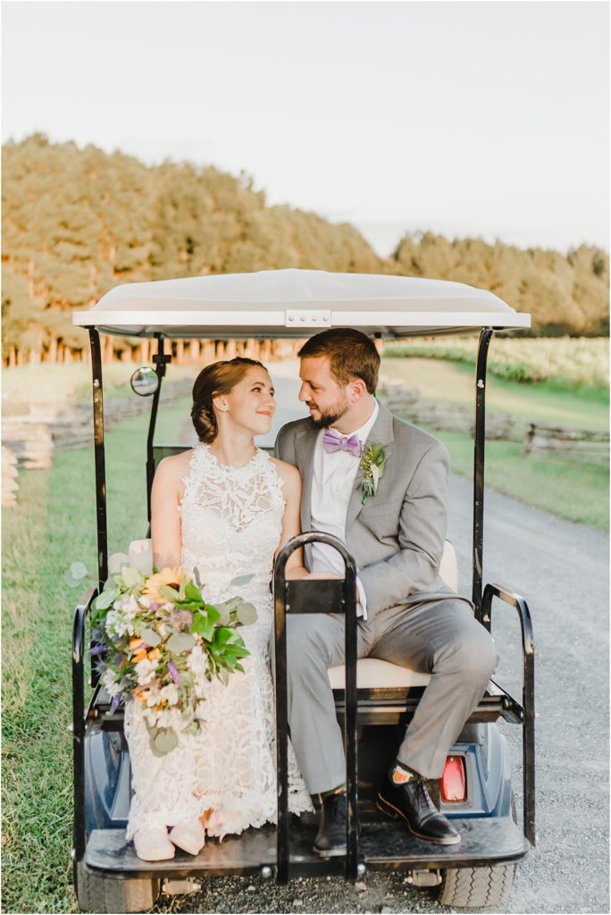 golf cart wedding photos